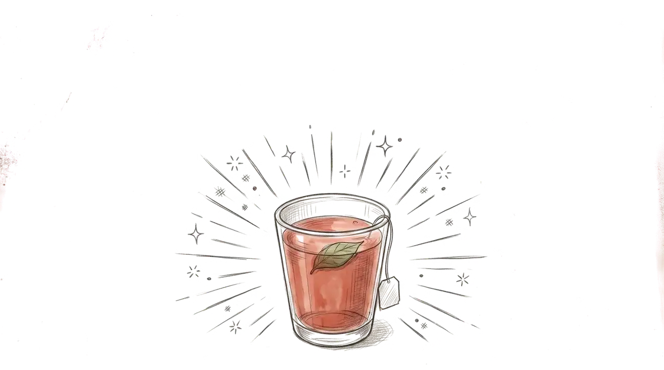 A glass of rasam in golden light
